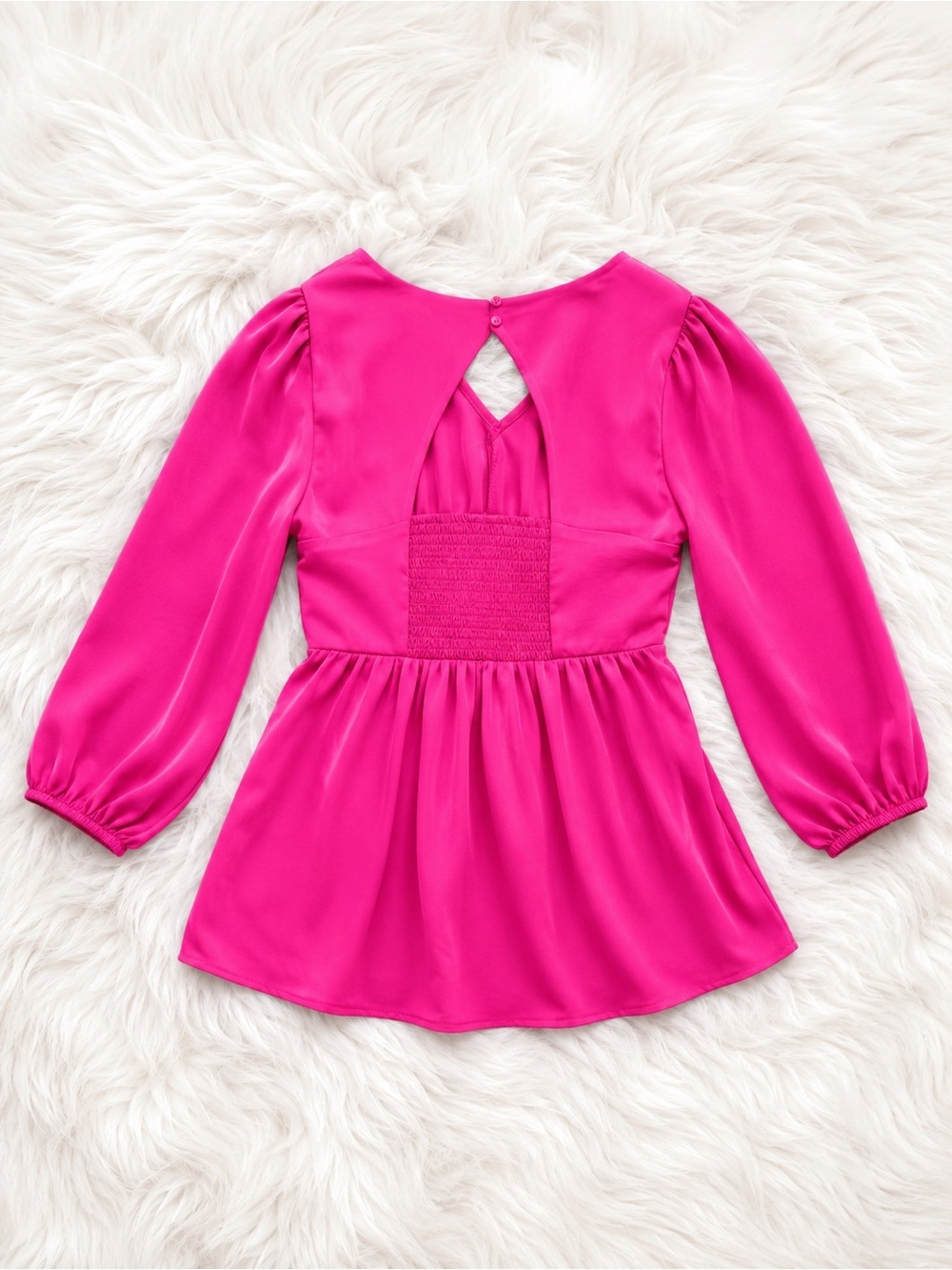Isabel by Ingrid & Isabel Hot Pink Satin Blouse XS Puff Sleeve Babydoll V Neck - Picture 3 of 3